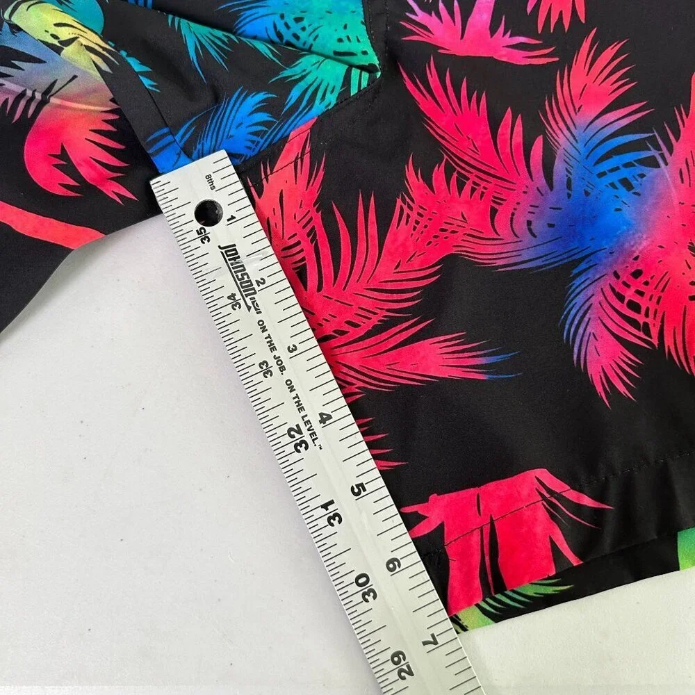 Surf Society Swim Trunks Shorts Mens Size L Black Neon Ombre Palm Floral Pockets